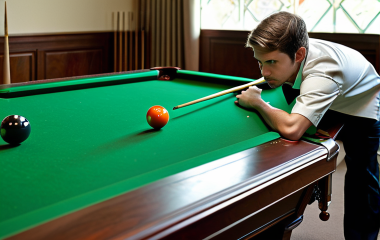 Focused Billiards Player**

A professional billiards player, fully clothed in a modest polo shirt and slacks, carefully aiming at a billiard ball on a green felt table in a well-lit, upscale billiards room.  Concentrated expression, perfect anatomy, natural pose, well-formed hands holding a cue stick. Safe for work, appropriate content, professional, family-friendly.

**