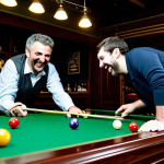 초보 당구 레슨 추천 - ** A friendly game of pool at a "snooker" bar in Lisbon. Two people are laughing and having fun, ful...