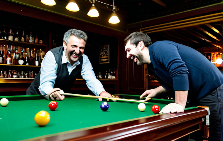 초보 당구 레슨 추천 - ** A friendly game of pool at a "snooker" bar in Lisbon. Two people are laughing and having fun, ful...