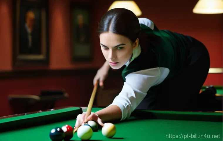 당구 스핀샷 연습법 - **Prompt 1: The Art of the Spin Shot**
    "A highly focused male billiards player, mid-shot, demons...