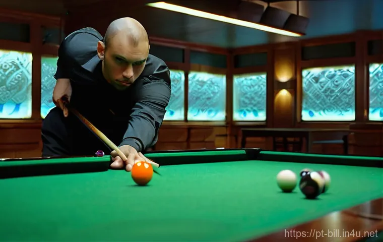 당구 스핀샷 연습법 - **Prompt 2: Precision Aim and Essential Tools**
    "A female billiards player in a moment of intens...