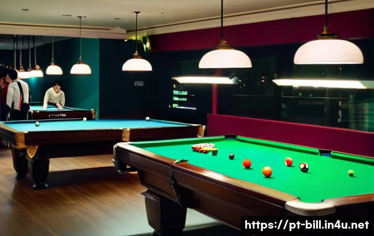 인천 당구장 추천 - **Prompt:** A lively and modern Korean billiard hall in Incheon at night, bustling with young adults...