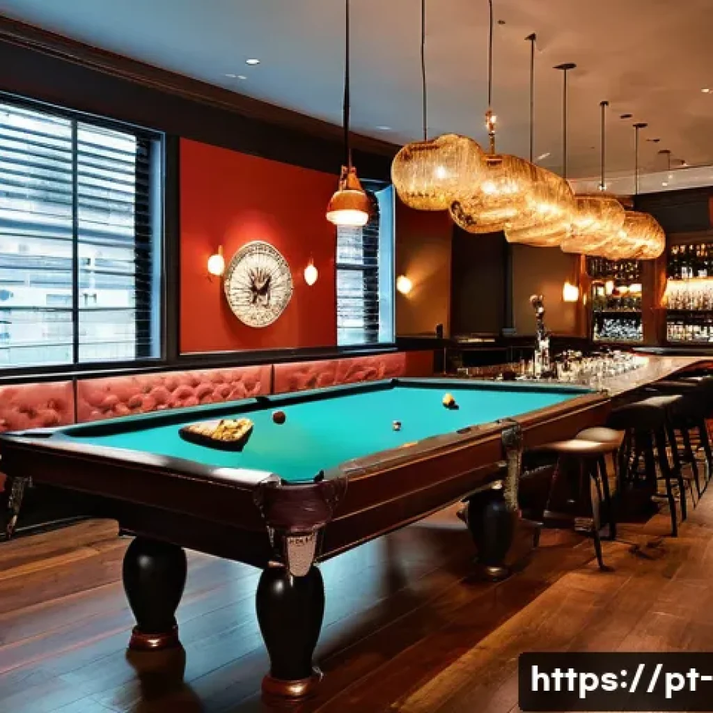 당구 클럽 홍보 방법 - **Prompt:** A visually stunning, modern billiard club interior, designed for comfort and luxury. Sof...