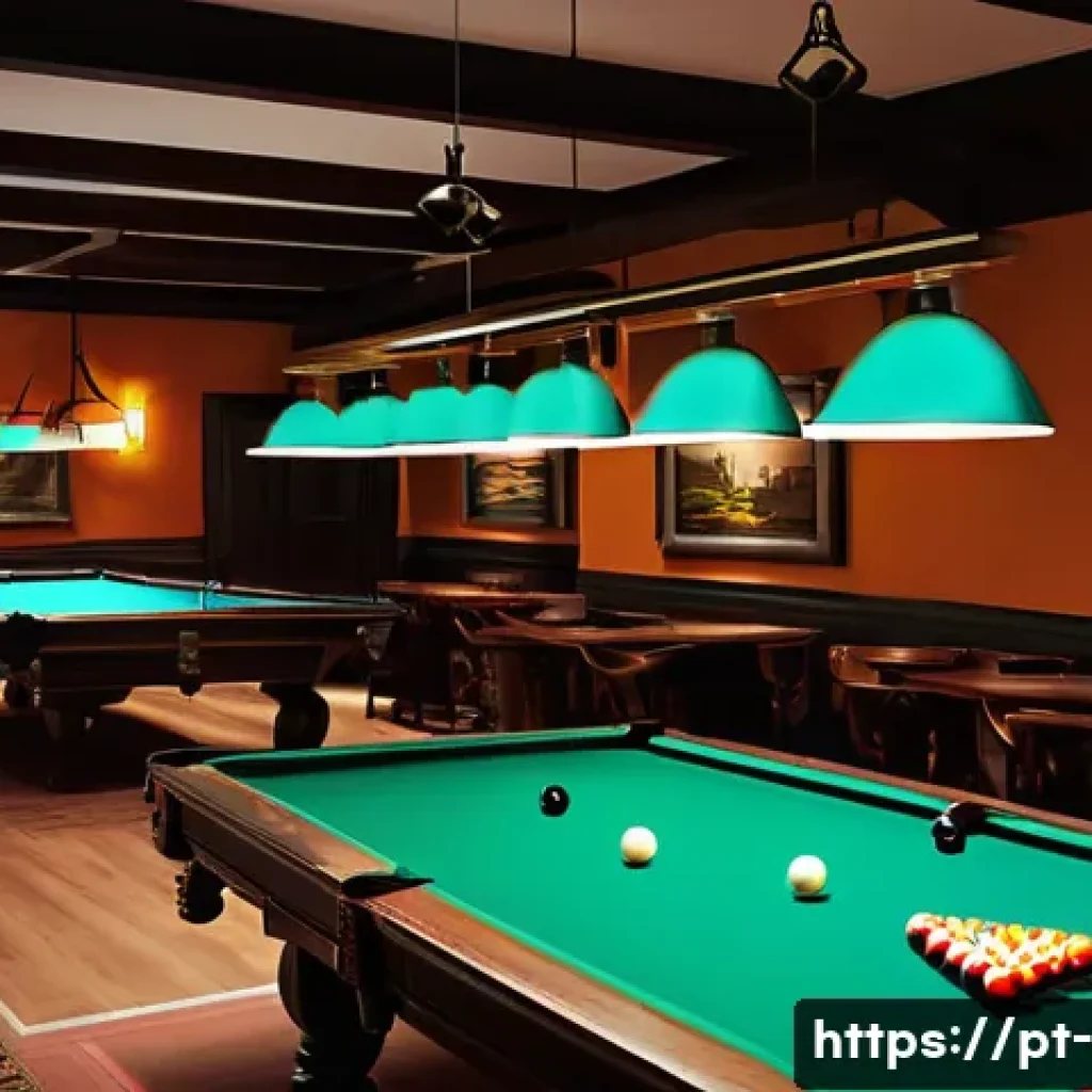 수원 당구장 추천 - **Prompt:** A cozy and inviting billiard hall at night, with soft, directional lighting casting a wa...